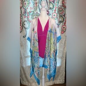 White and blue Kimono Coverup One Size